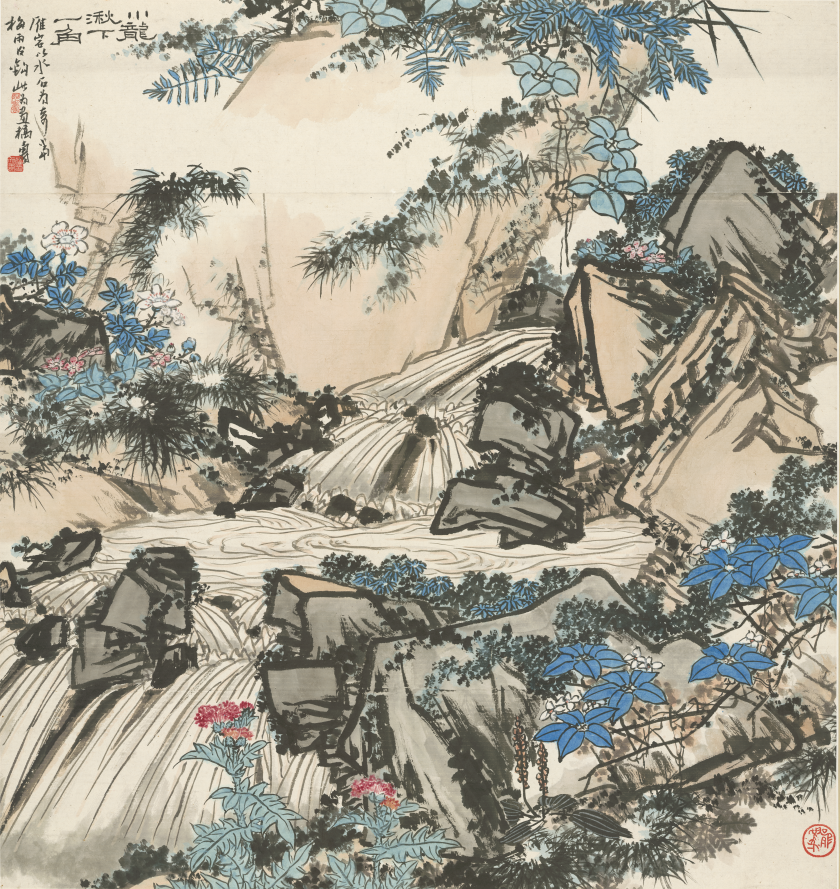 4、潘天寿Pan Tianshou《小龙湫下一角》A Epitome of Picturesque Xiaolongqiu Waterfall 纸本设色 Ink and color on paper112x106cm1960年代1960s