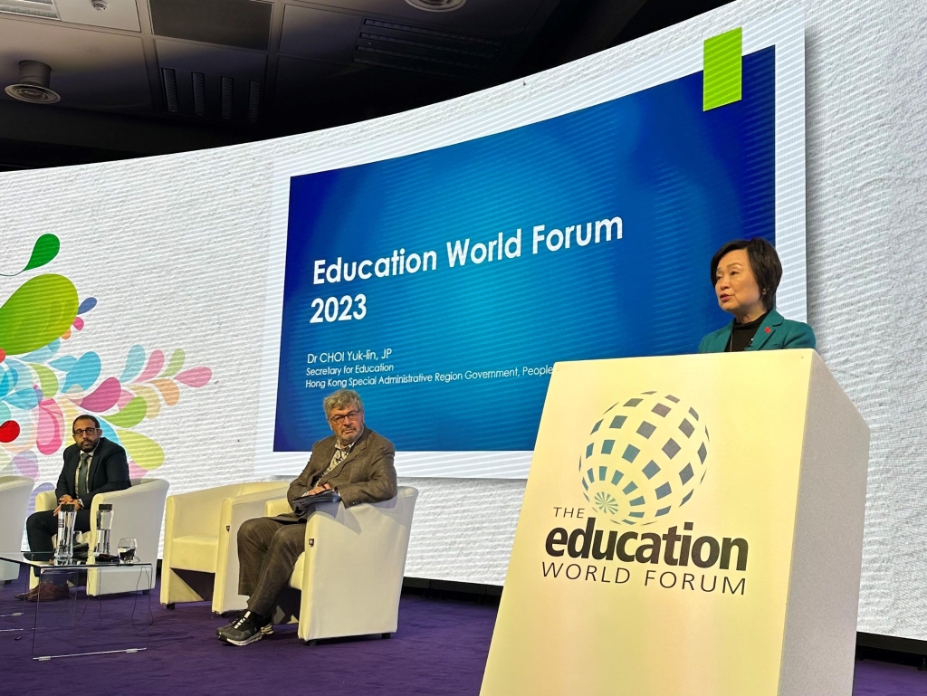 教育局局長蔡若蓮博士5月10日（倫敦時間）在英國倫敦出席世界教育論壇，並發表專題演講