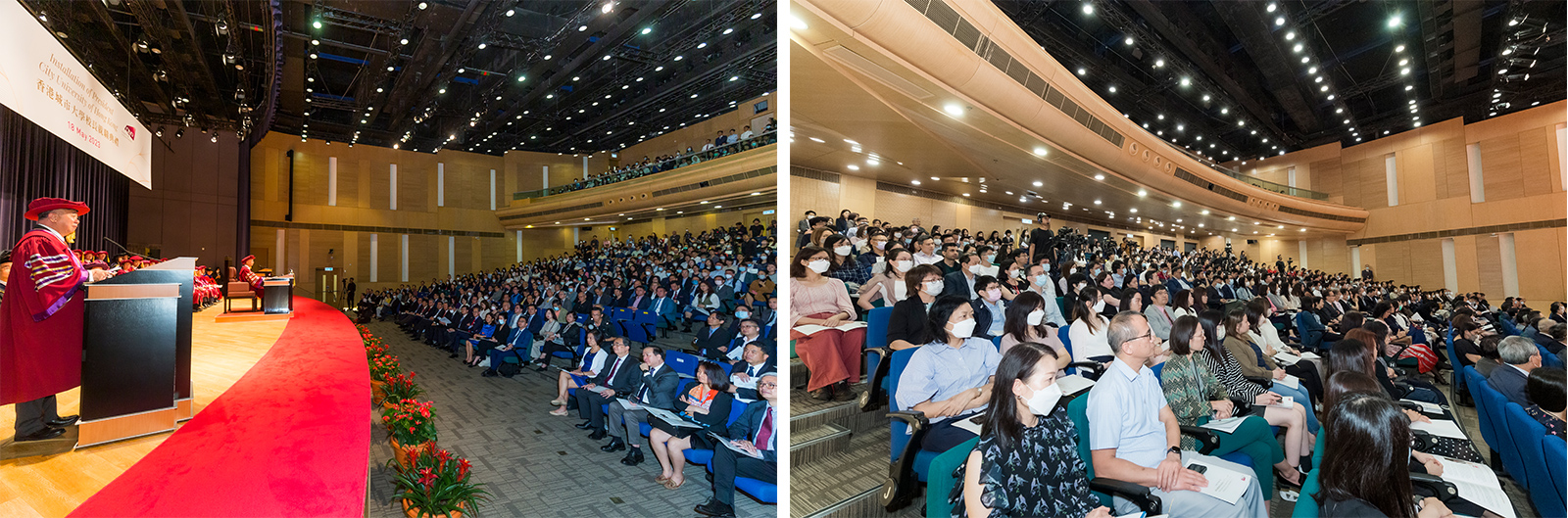 逾600位嘉宾，包括新加坡驻香港总领事王首毅先生、其他大学代表、城大学生、教职员、校友和社会各界人士，参加今日举行的就职典礼